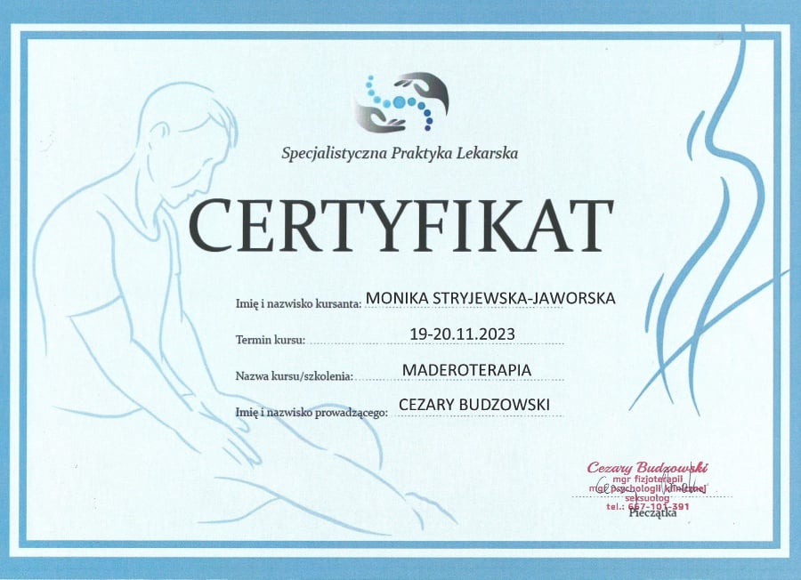 Certyfikat masażu Maderoterapii