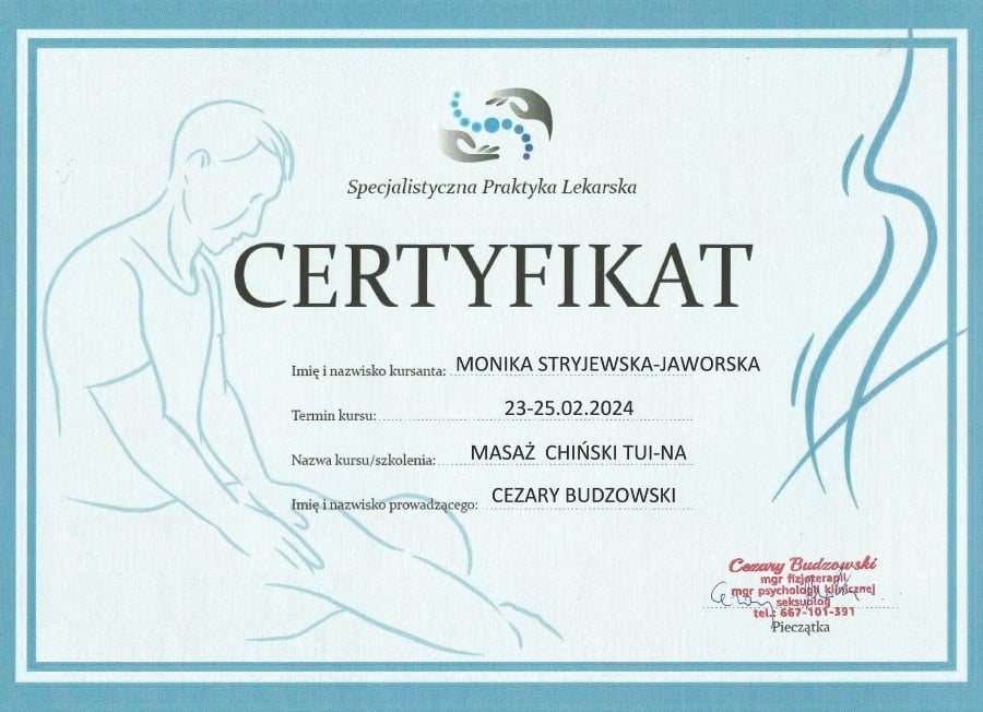 Certyfikat masaż chiński Tui-Na