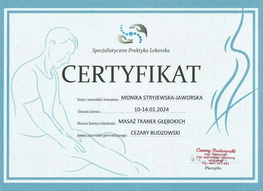 Certyfikat masaż tkanek głębokich
