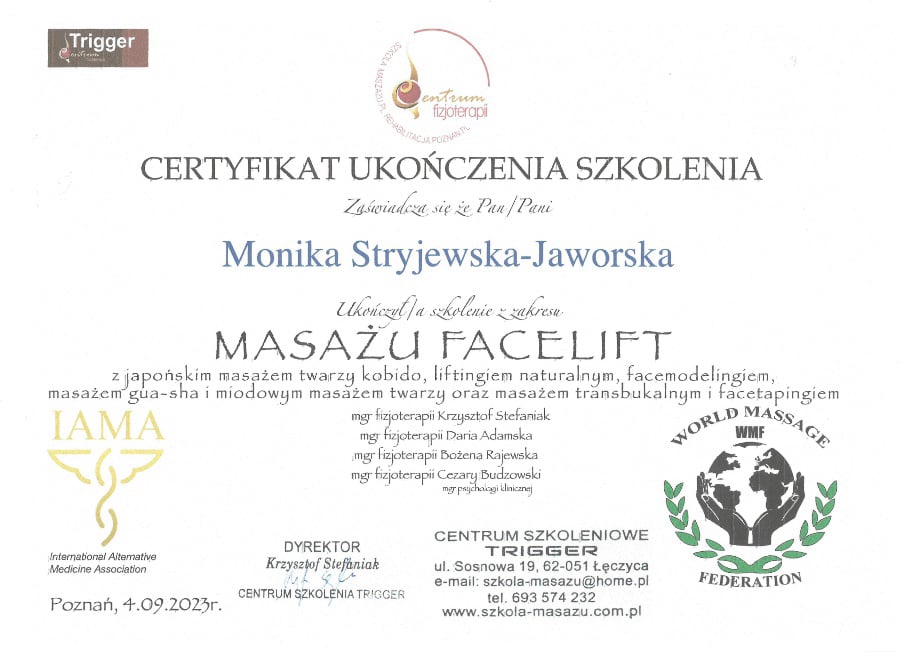 Certyfikat masażu Facelift